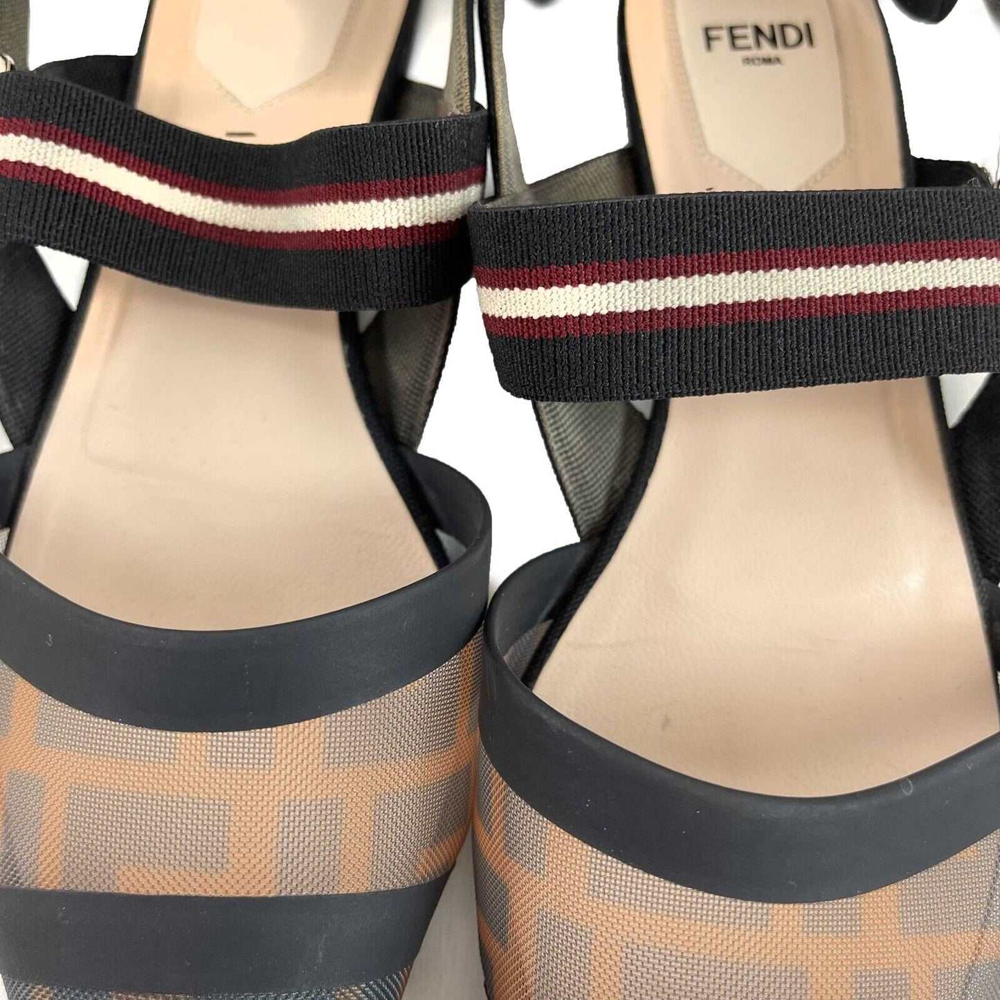 Fendi Colibrì Multicolor Tech Mesh Medium-Heel Slingbacks Brown 38 USS 8 Shoes