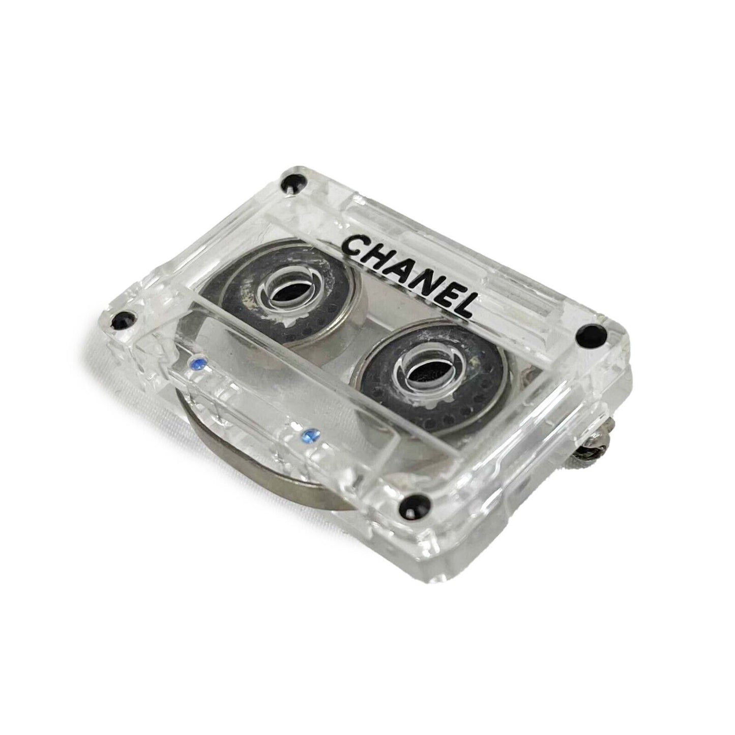 CHANEL - 04P 'CHANEL' Cassette Tape - Resin / Black Brooch