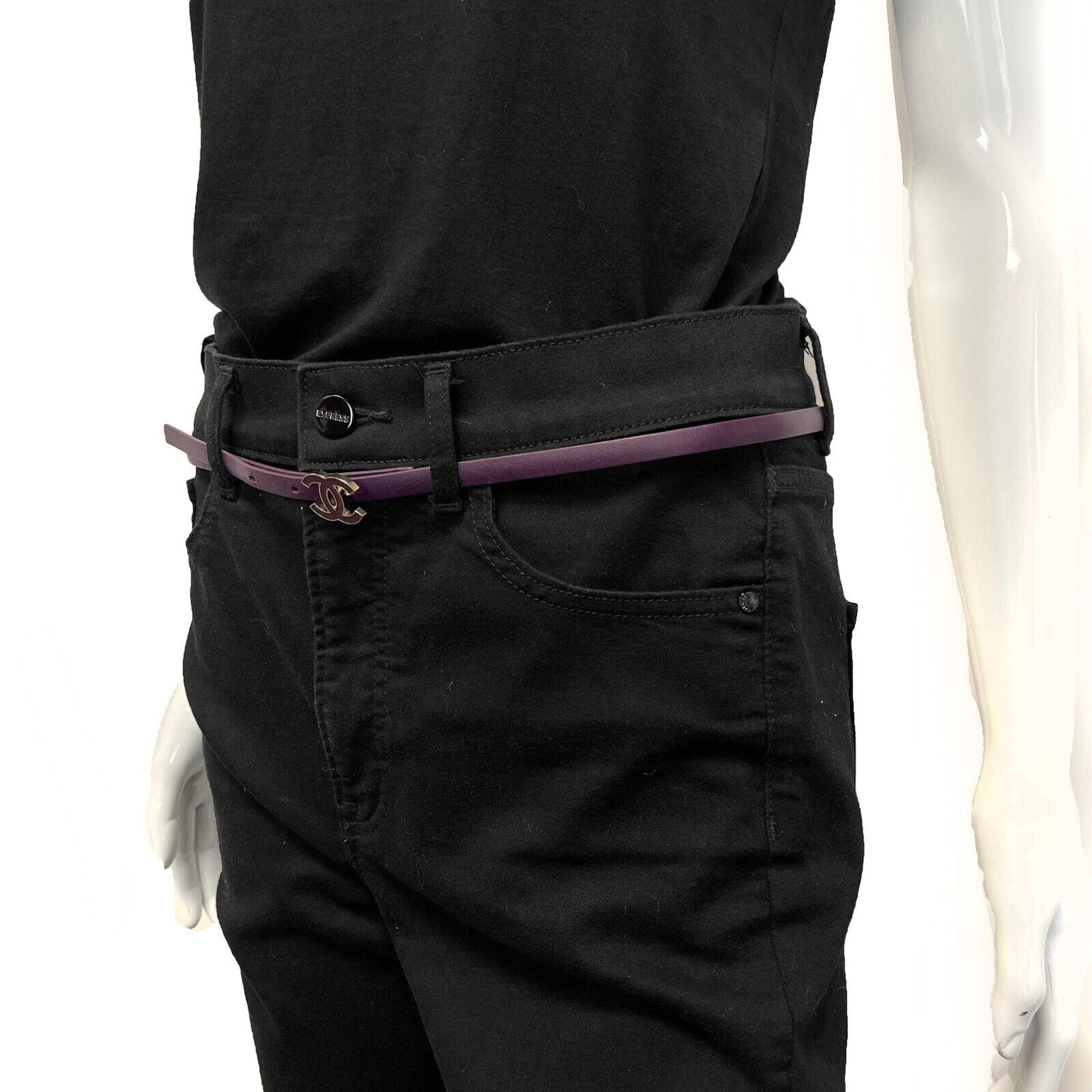 Chanel Pristine Skinny CC Logo Leather Purple Belt 90/36 2012