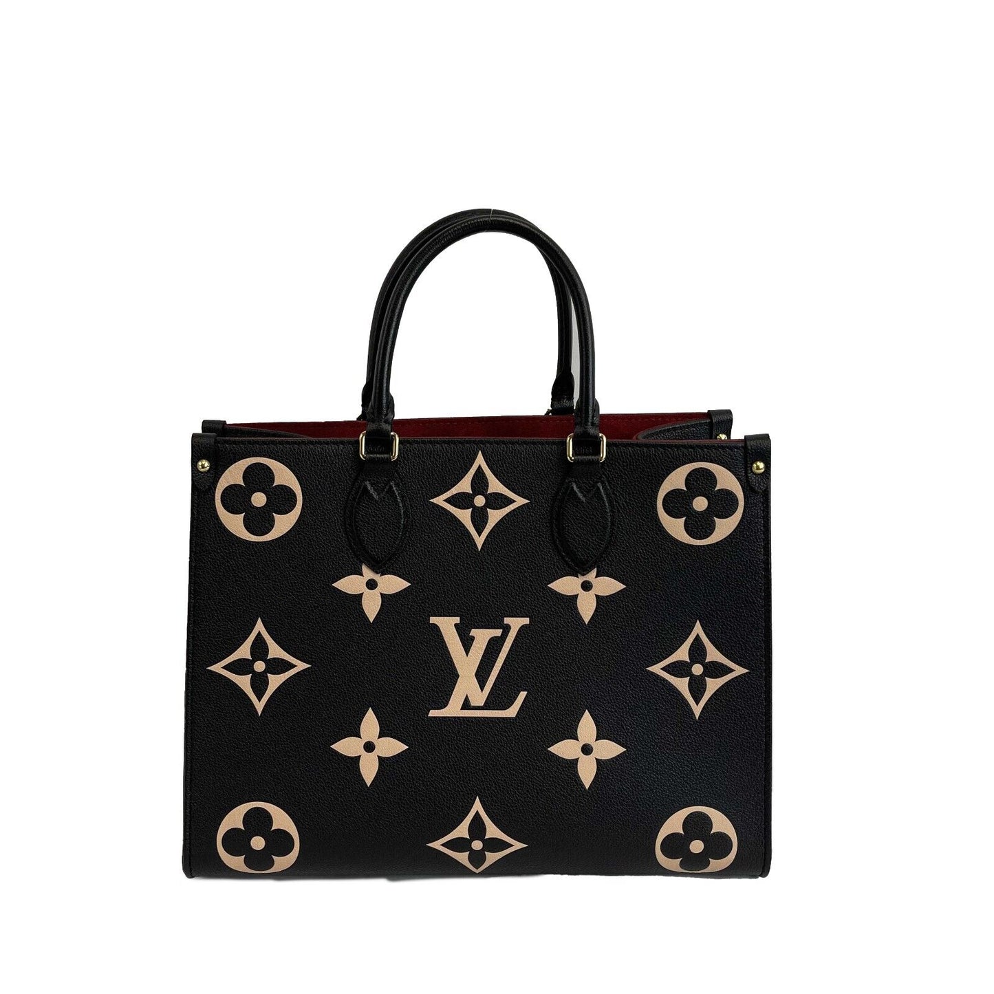 Louis Vuitton - NEW - On the go MM - Black/Beige Embossed Leather Tote w/ Strap