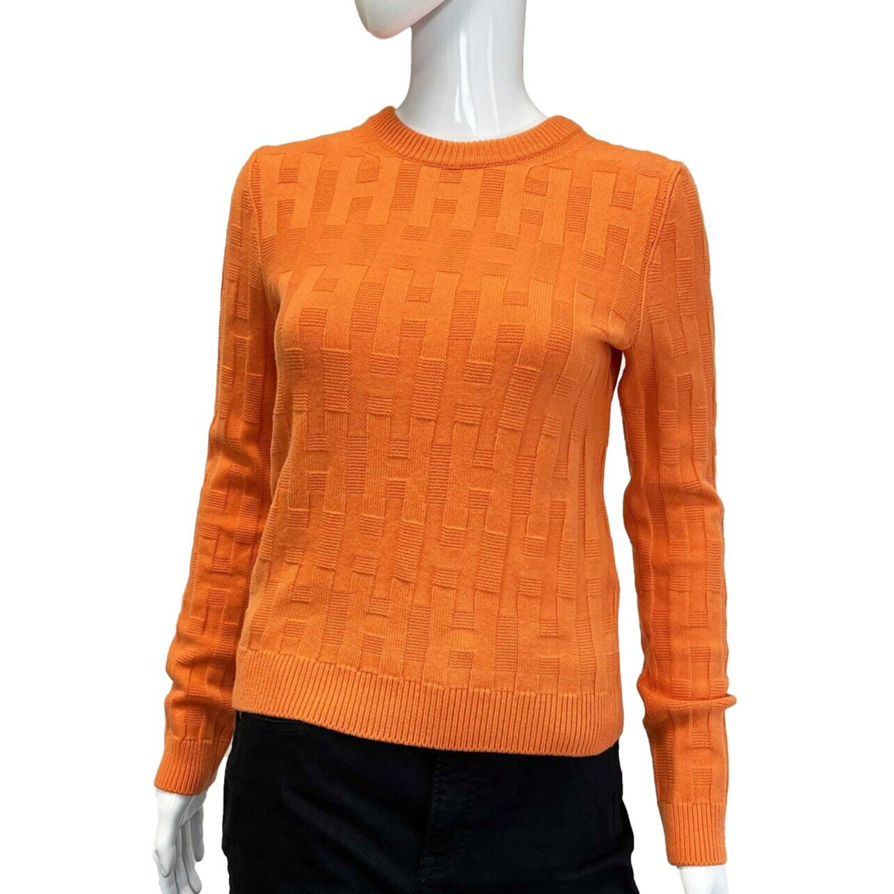 Hermes Crew Neck Wool H logo Knit Sweater Orange 34 US 2