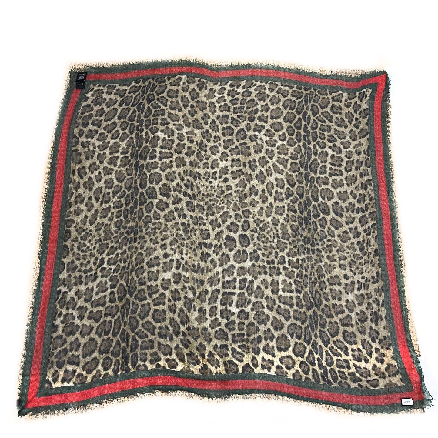 Gucci - Leopard Print Scarf - Frayed Edged - Brown, Black, Red, Green - OS