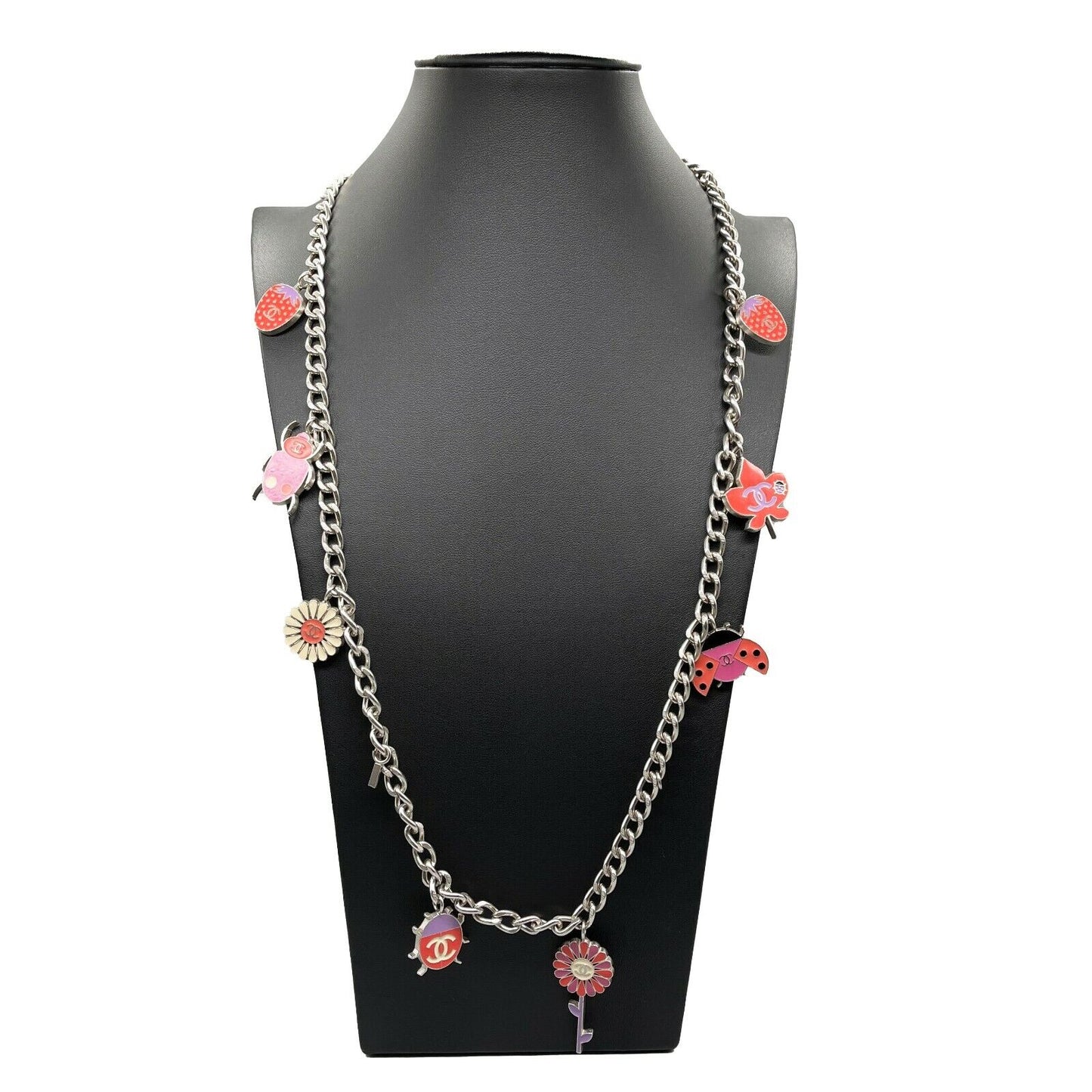 CHANEL- Ladybug CC Necklace / Belt - Garden Flower Charms 04P Silver