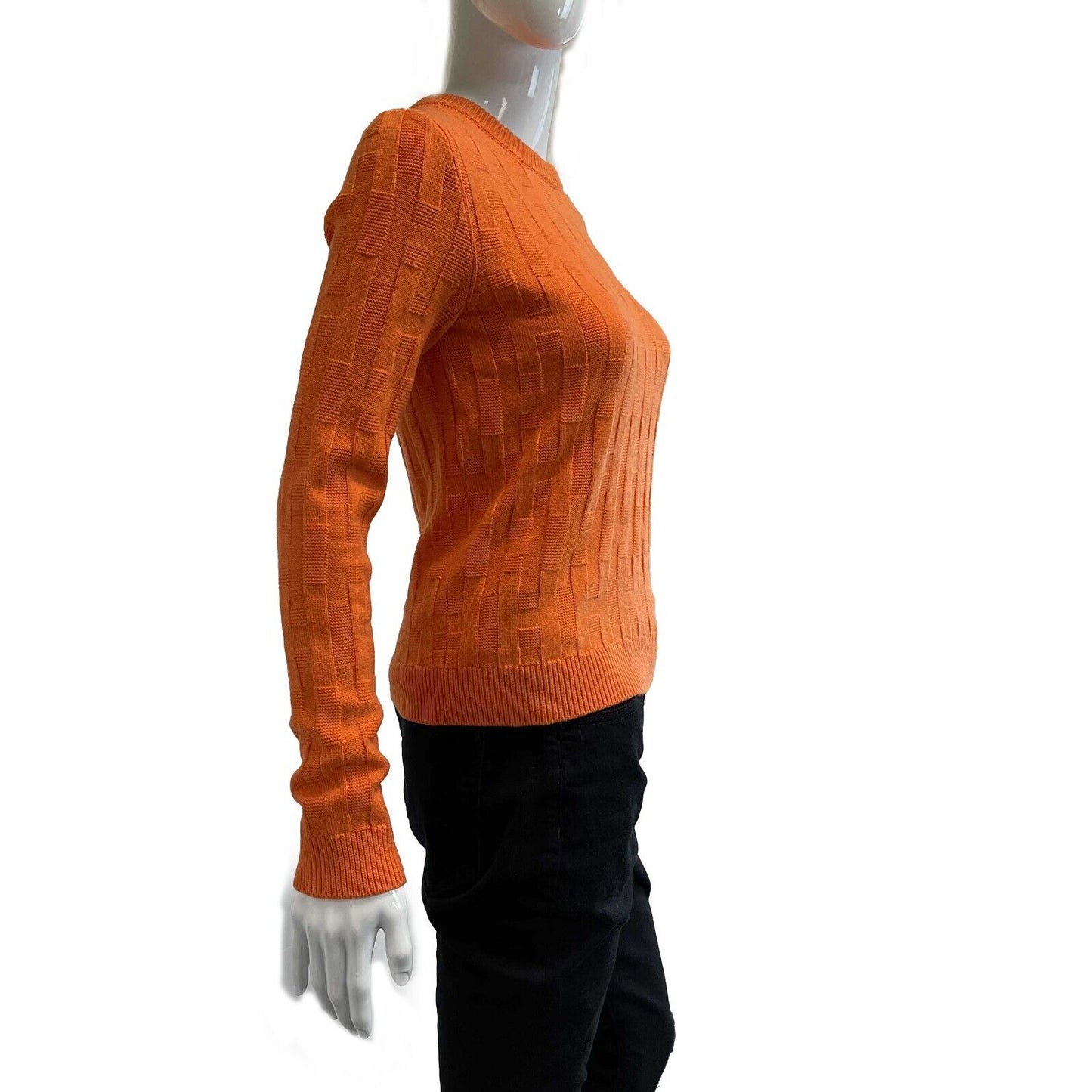 Hermes Crew Neck Wool H logo Knit Sweater Orange 34 US 2