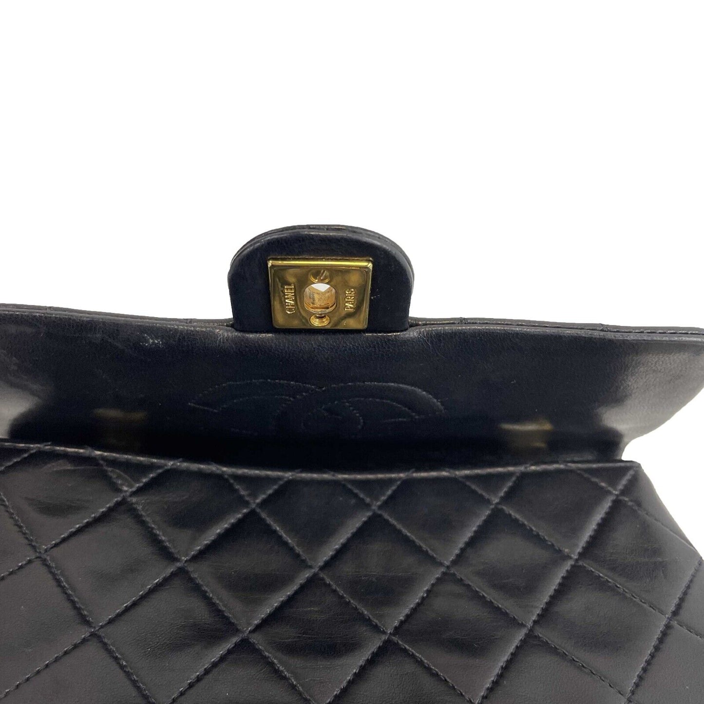 CHANEL - Vintage CC Mini Matrasse Chain Black Lambskin Leather Crossbody