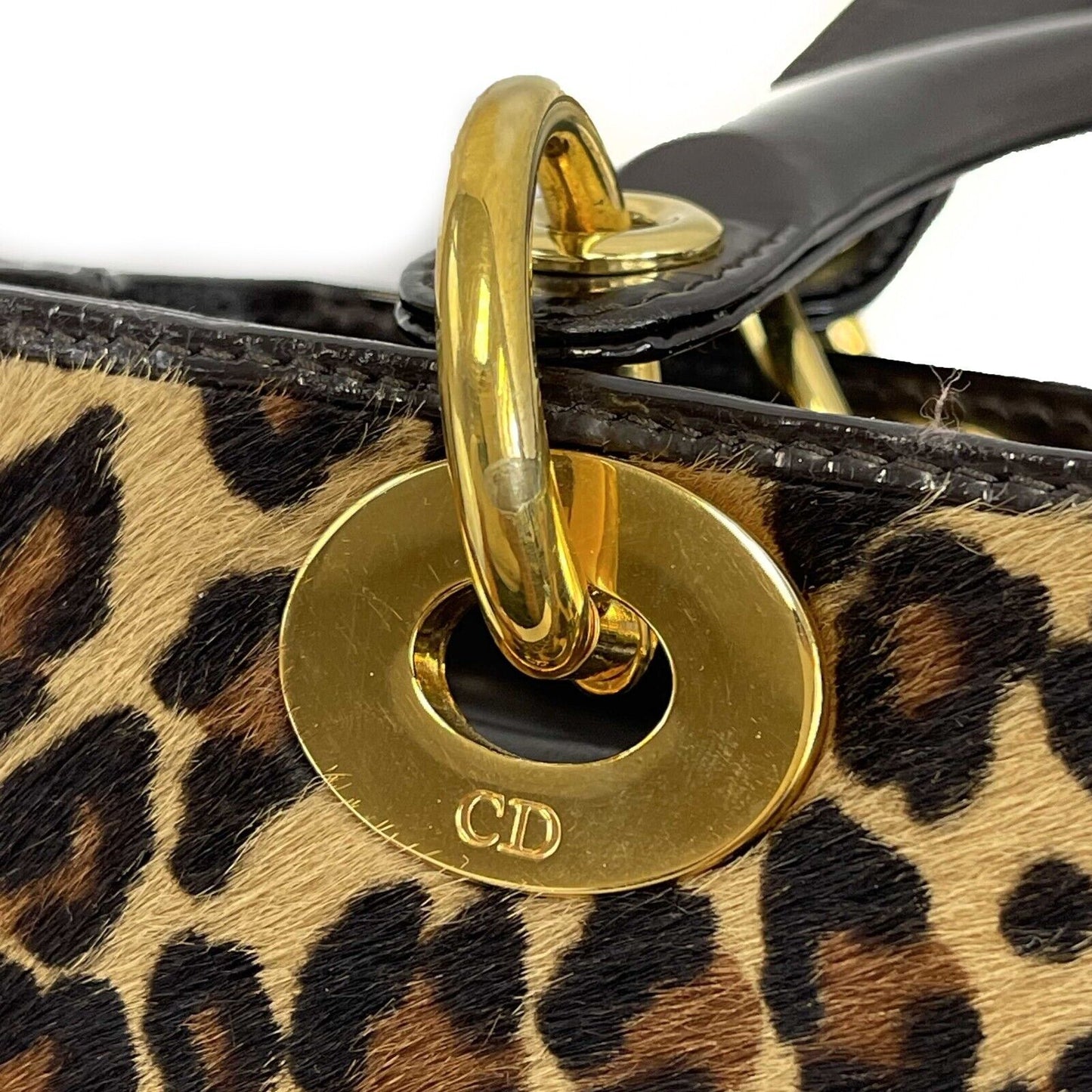 Christian Dior - Leopard Lady Dior / Black Patent Leather - Medium Top Handle