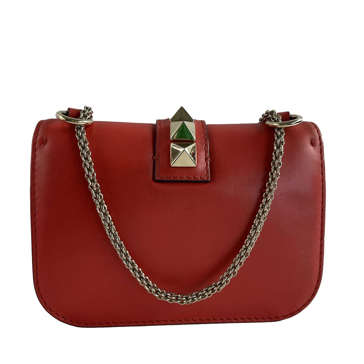 Valentino - Vitello Glam Lock Rockstud Flap - Red Leather Crossbody