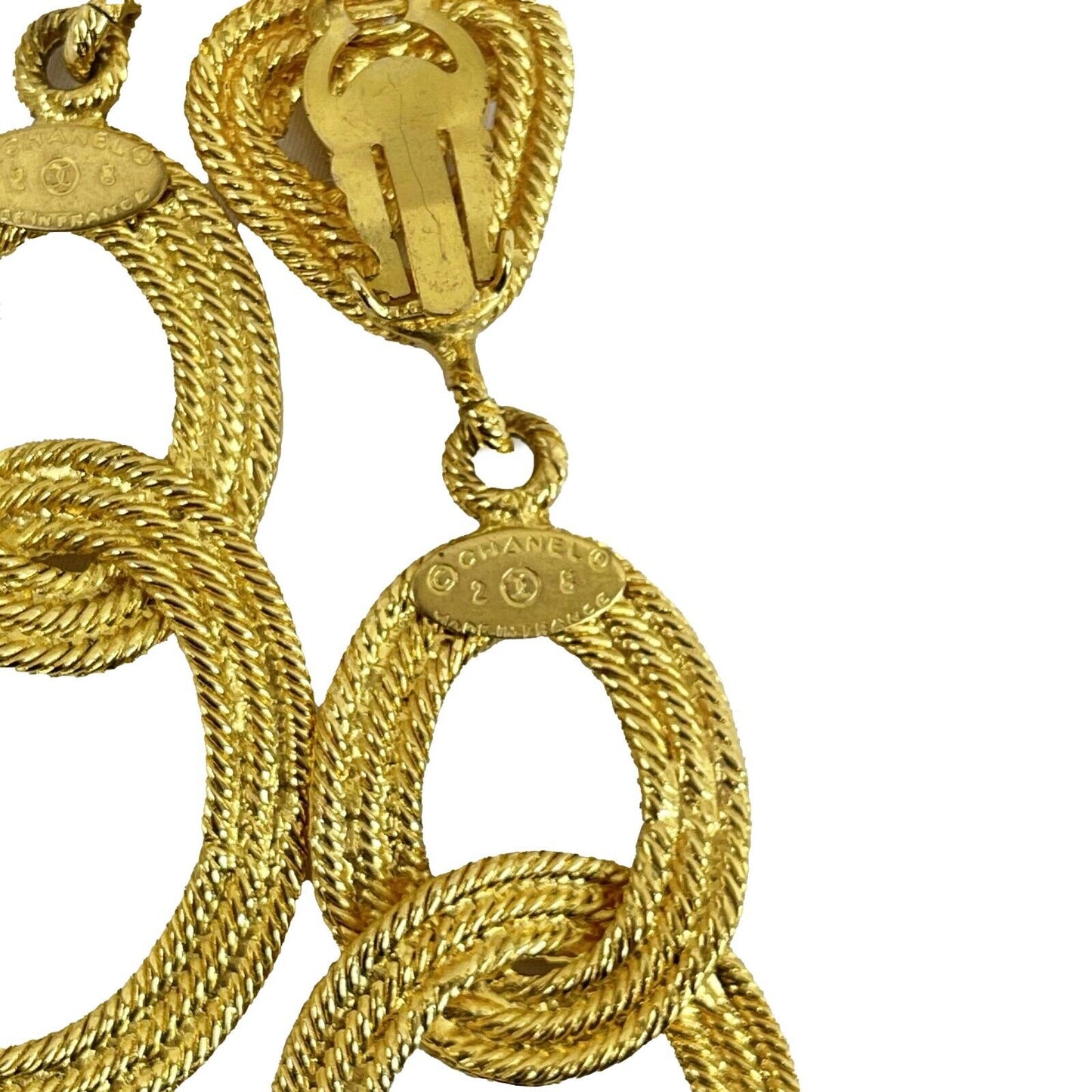 CHANEL - Vintage 28 Earrings Double Hoop Circle Swing Gold Plate Clip On