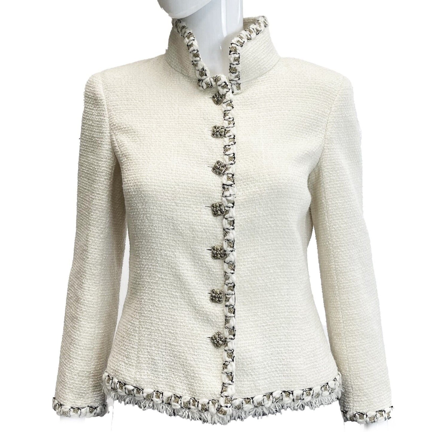 Chanel 11a Blazer CC Gripoix Buttons Ivory White 42 US 10