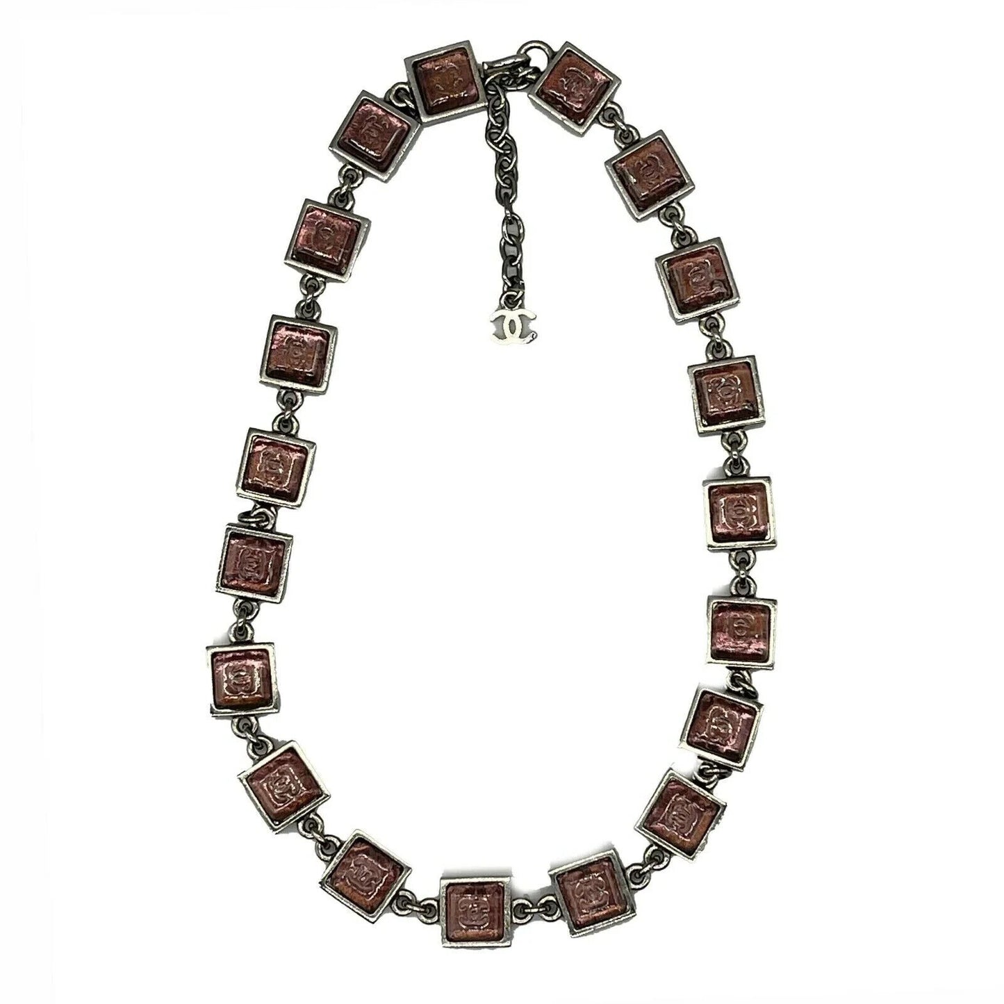 CHANEL Excellent Gripoix Square Chocker Purple, Gun Metal-Toned Hardware -