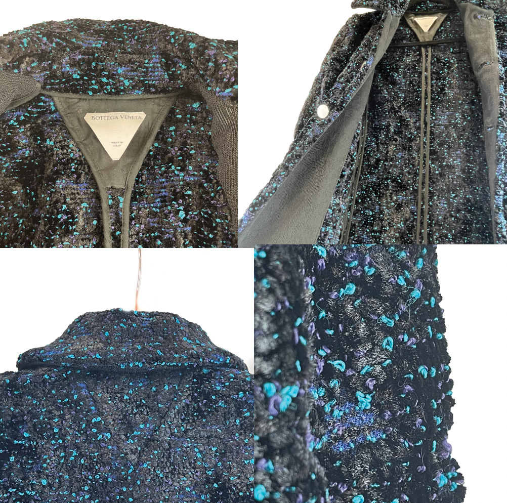 Bottega Veneta 2022 black turquoise Chenile Boucle coat Midnight Blue IT 36 US 0