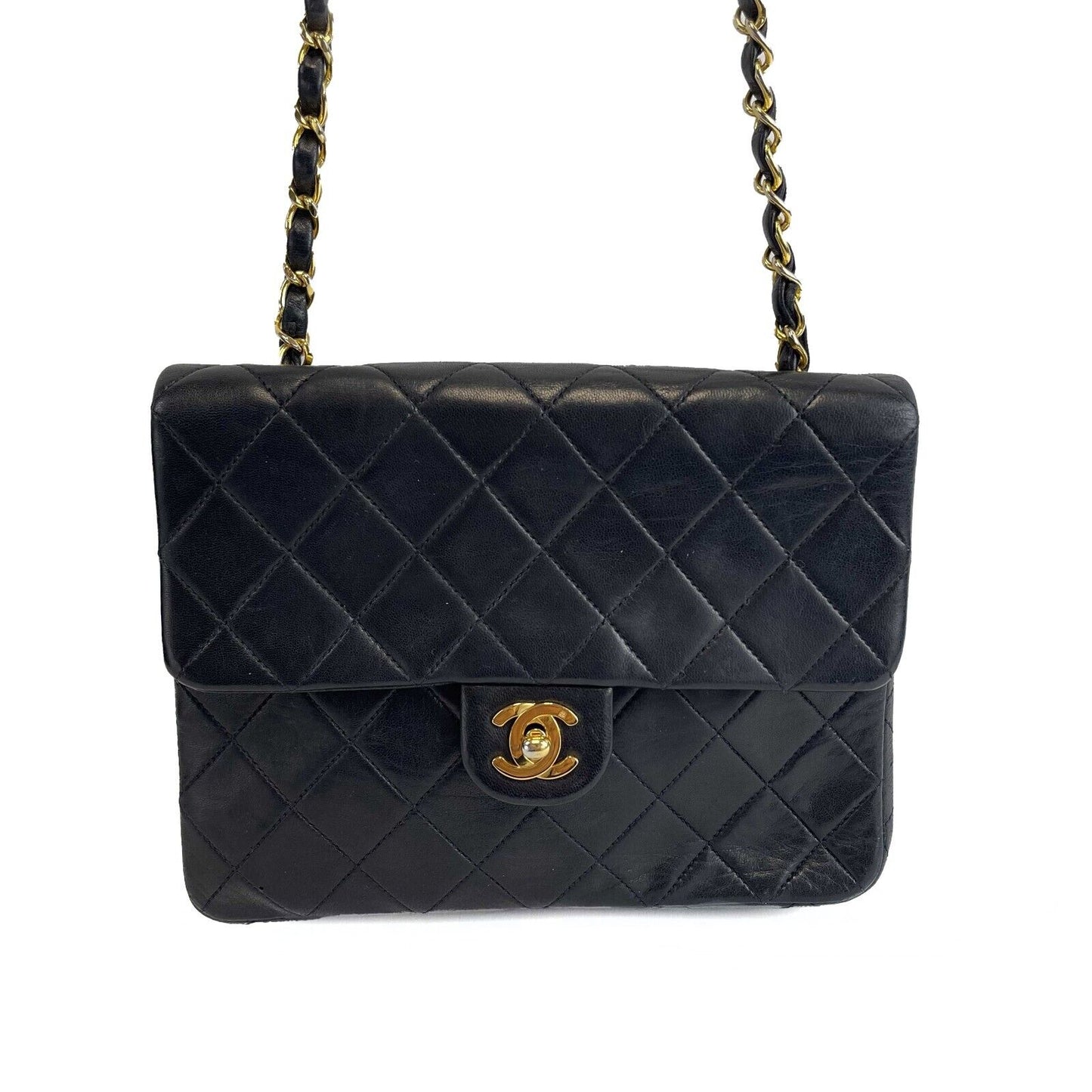 CHANEL - Vintage CC Mini Matrasse Chain Black Lambskin Leather Crossbody