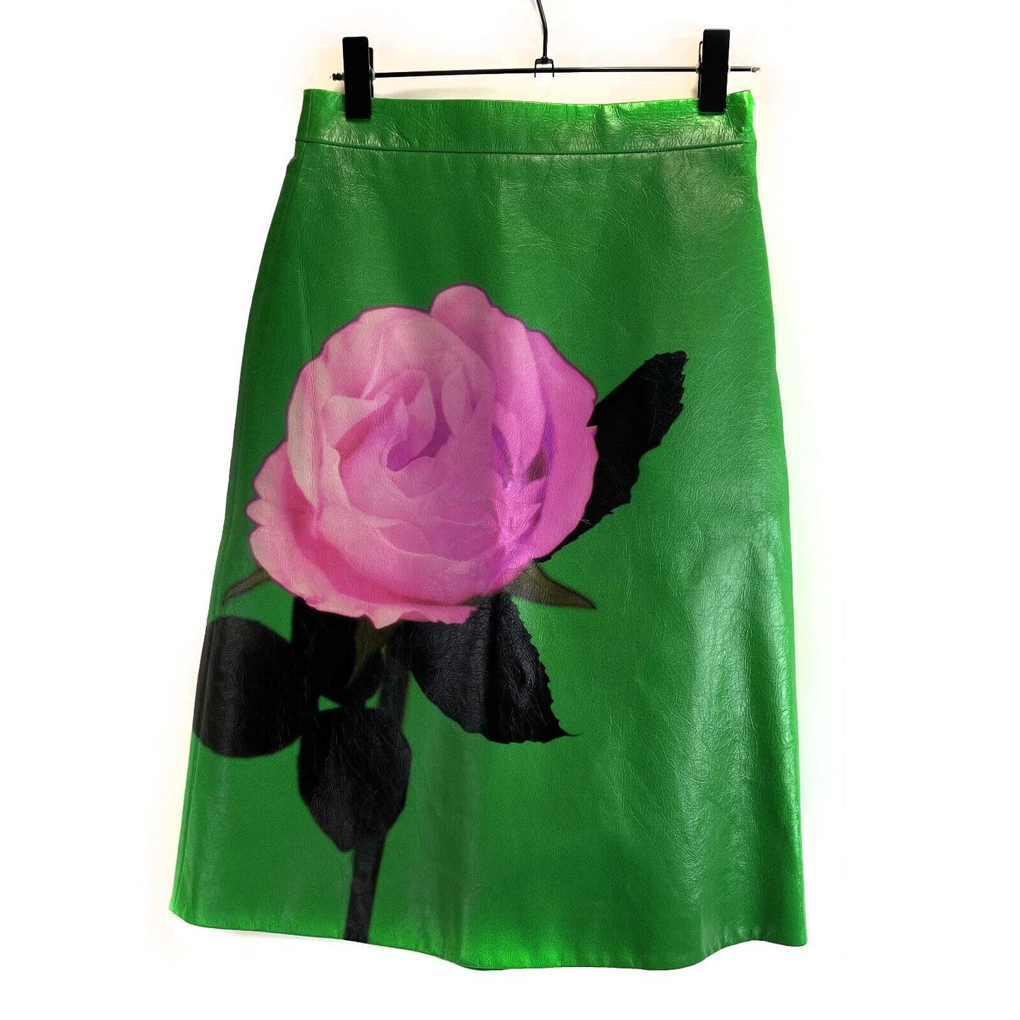 Prada - Excellent - Green Leather Rose Skirt 40 US 6