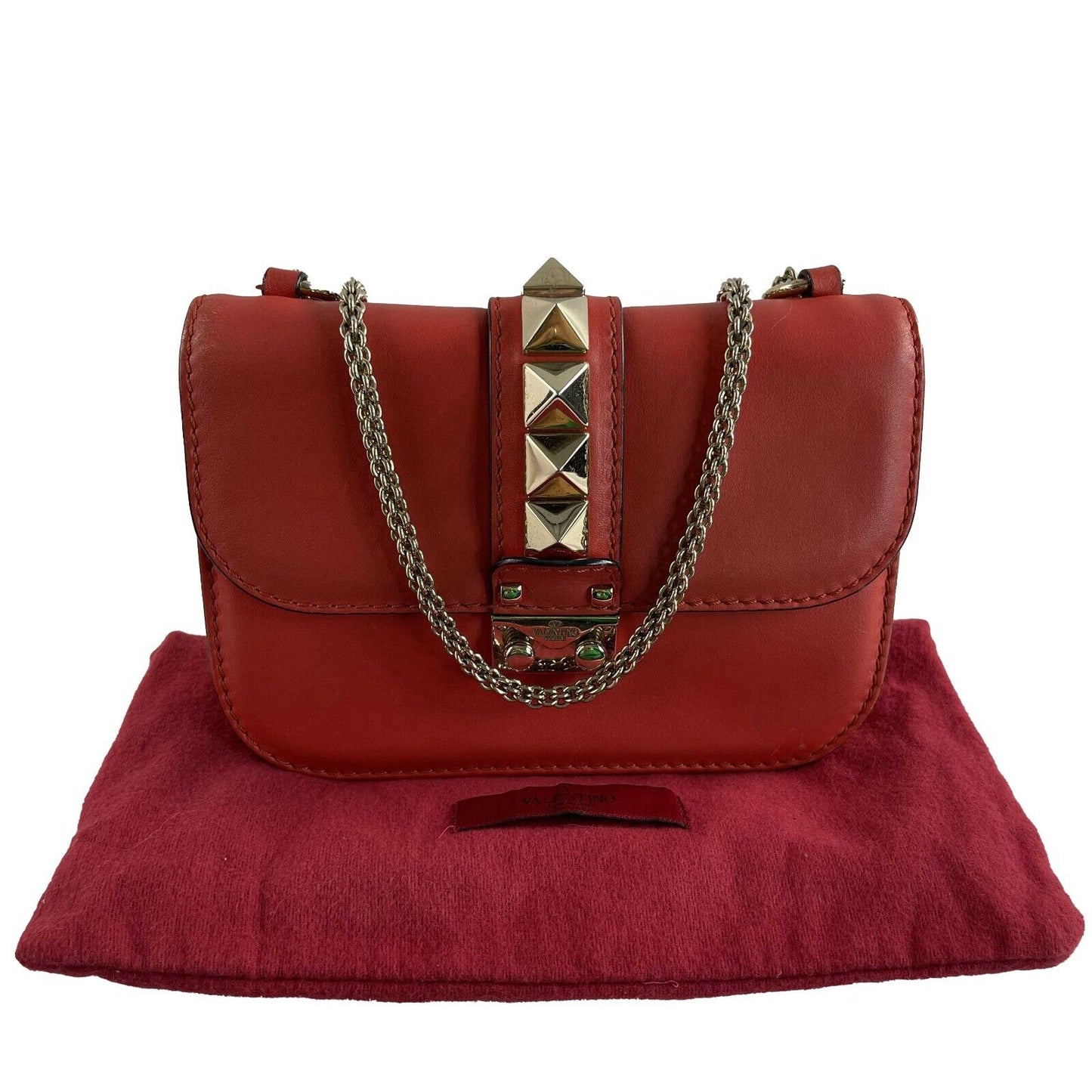 Valentino - Vitello Glam Lock Rockstud Flap - Red Leather Crossbody