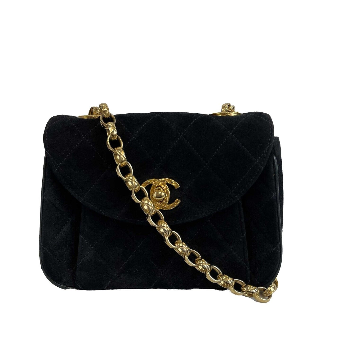 CHANEL - Vintage Round Flap Small Black Suede CC Crossbody