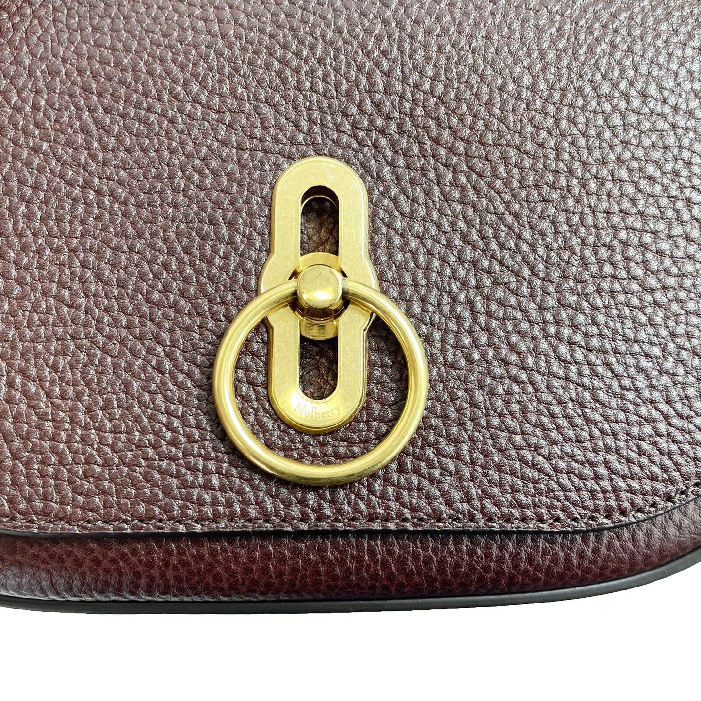 Mulberry - Small Amberley Heavy Grain Maroon / Gold Satchel Crossbody NEW