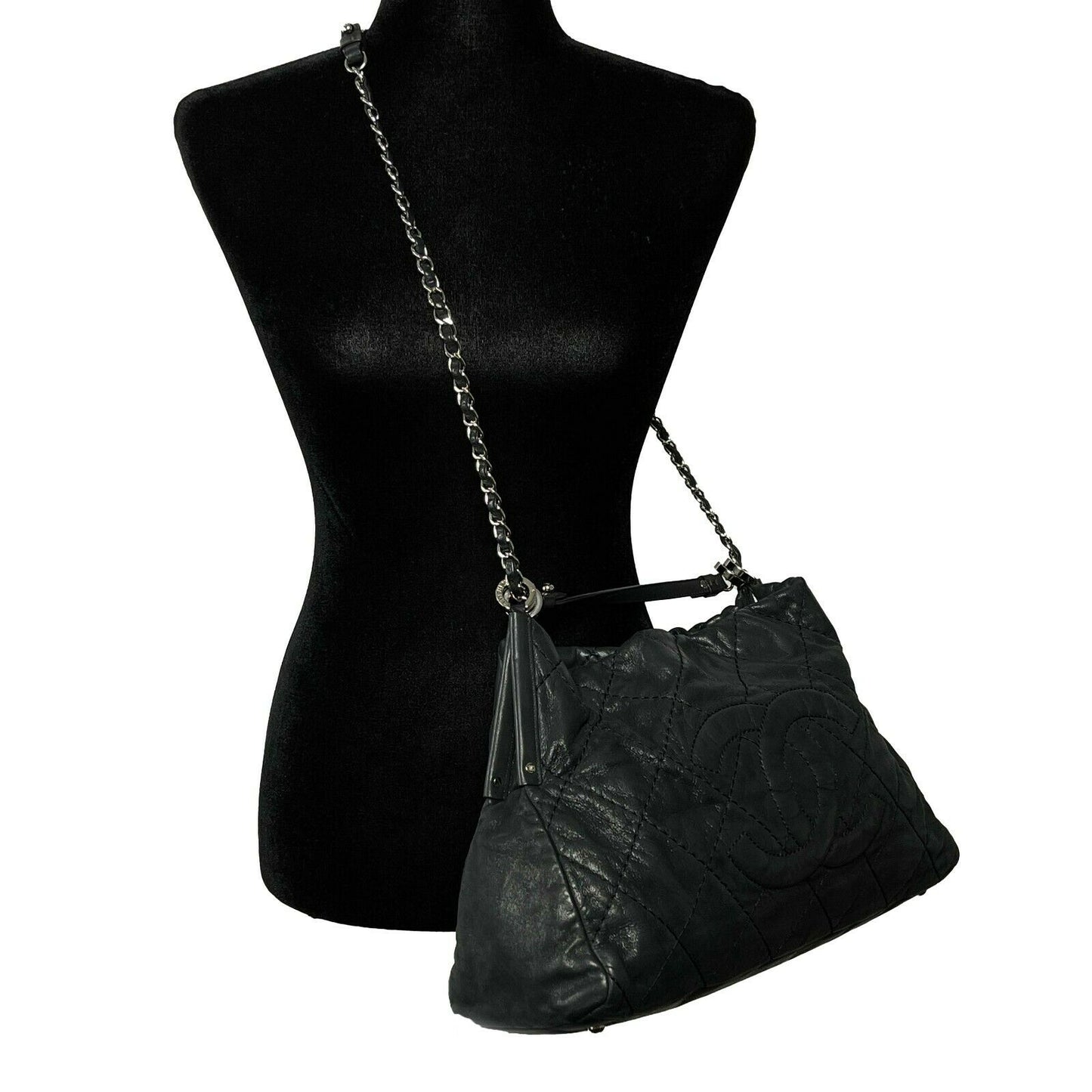 CHANEL - Sea Hit Black Iridescent CC Calfskin Medium Shoulder Bag