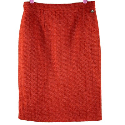 CHANEL - New - 2019 Skirt - Runway Tweed Midi CC Pencil Orange 19K - 42 US 10