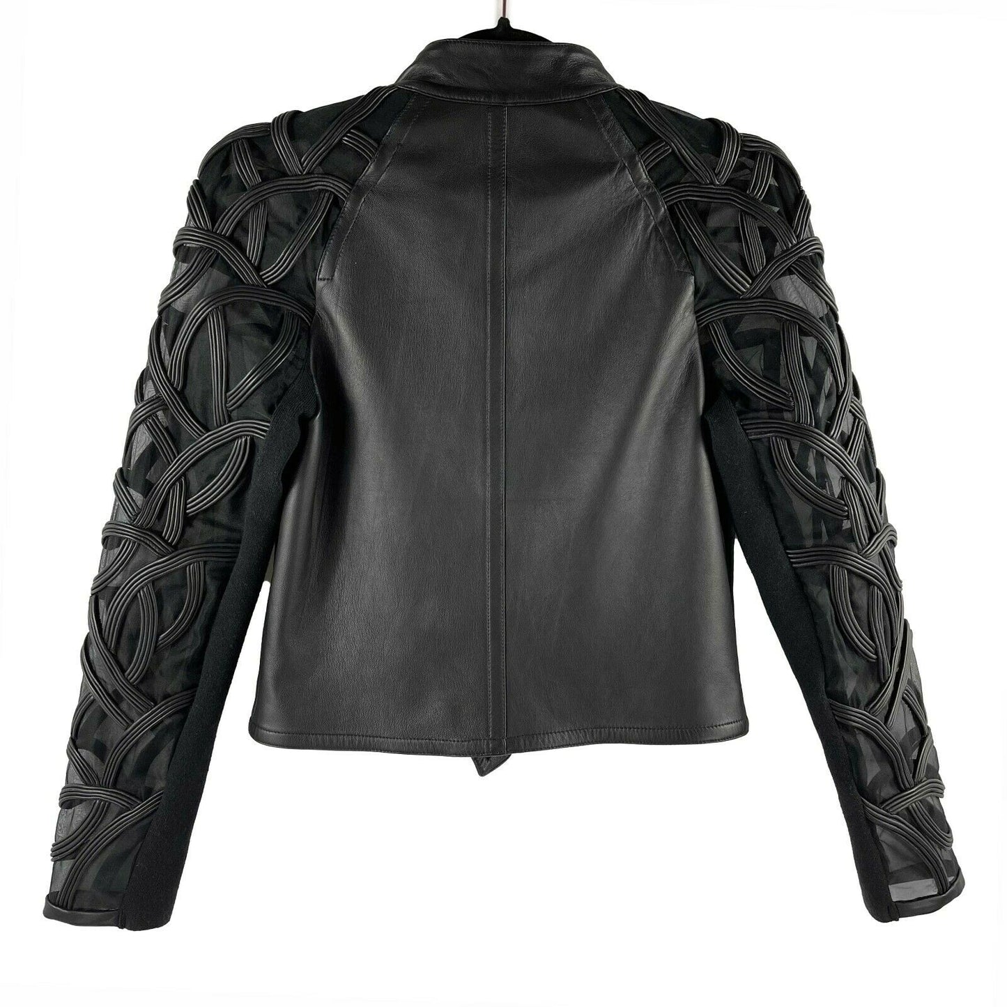 Yigal Azrouël - Sheer Embroidered Black Leather Moto Jacket - 2 / XS