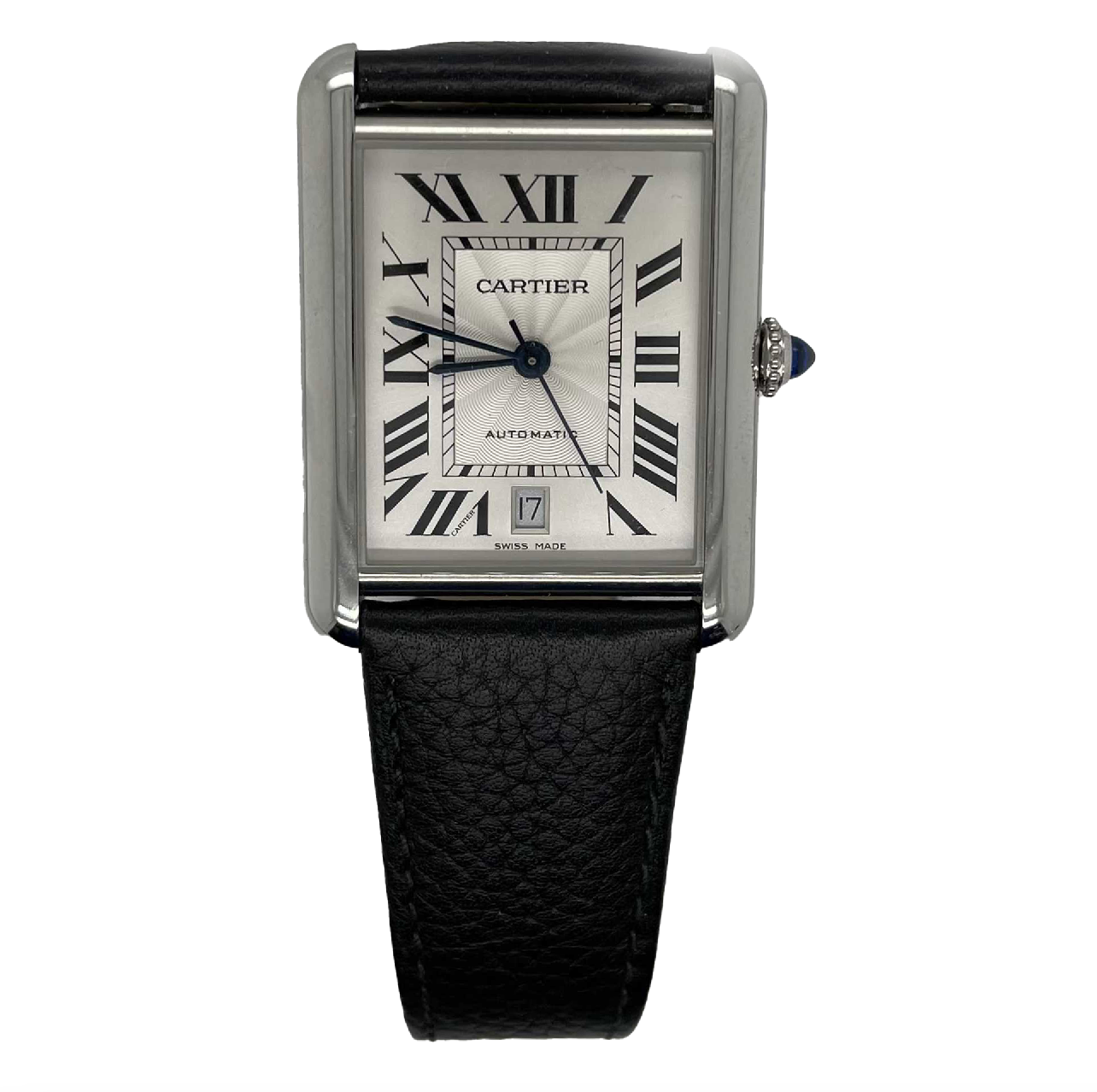 Cartier - TANK MUST WATCH Extra- Large Black Steel / Leather Automatic WSTA0040