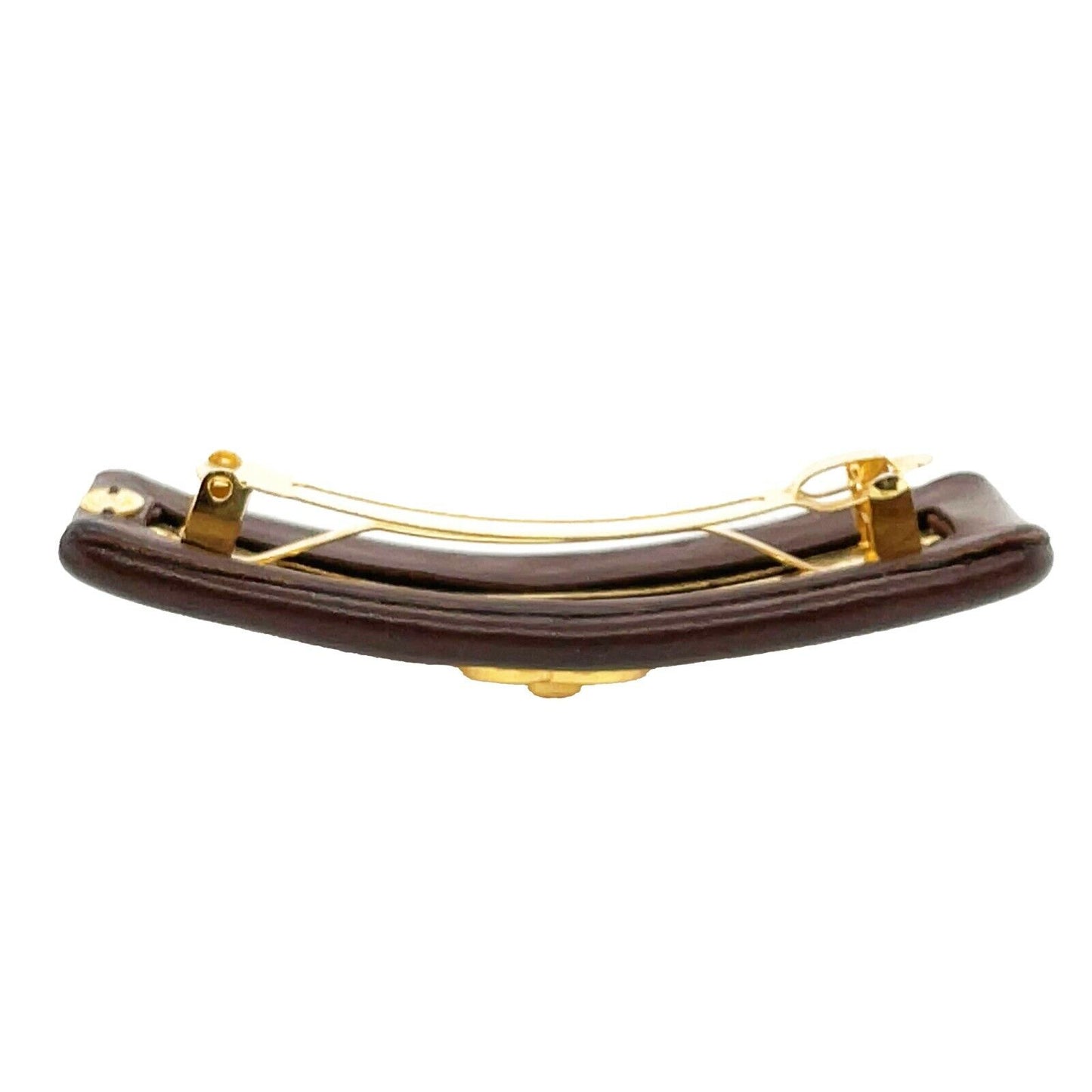 CHANEL - Brown Leather Turnlock CC Barrette - Brown / Gold