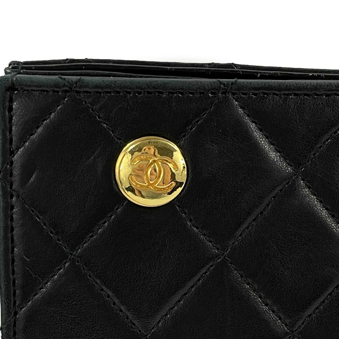 CHANEL - 80s Quilted Black / Gold Chain Threaded Small Lambskin Crossbody