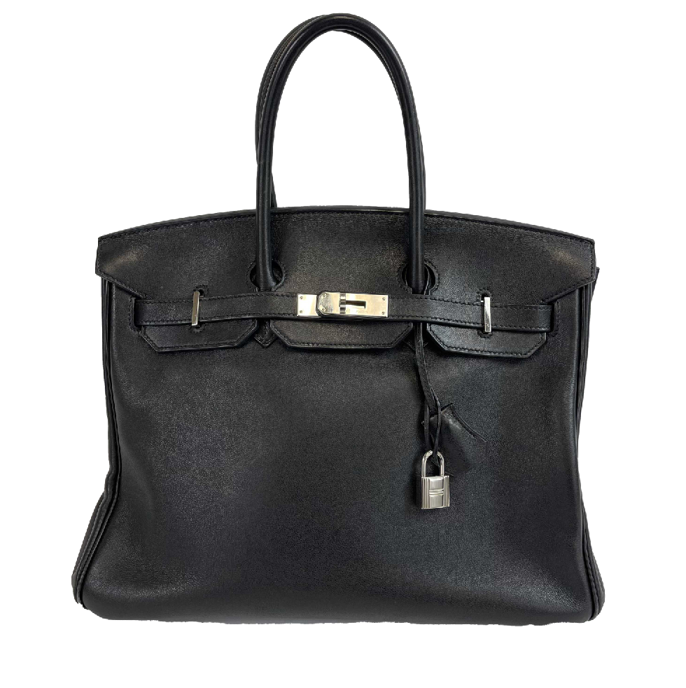 Hermes - Birkin 35 Black Swift Leather Noir PHW Palladium Hardware 2010