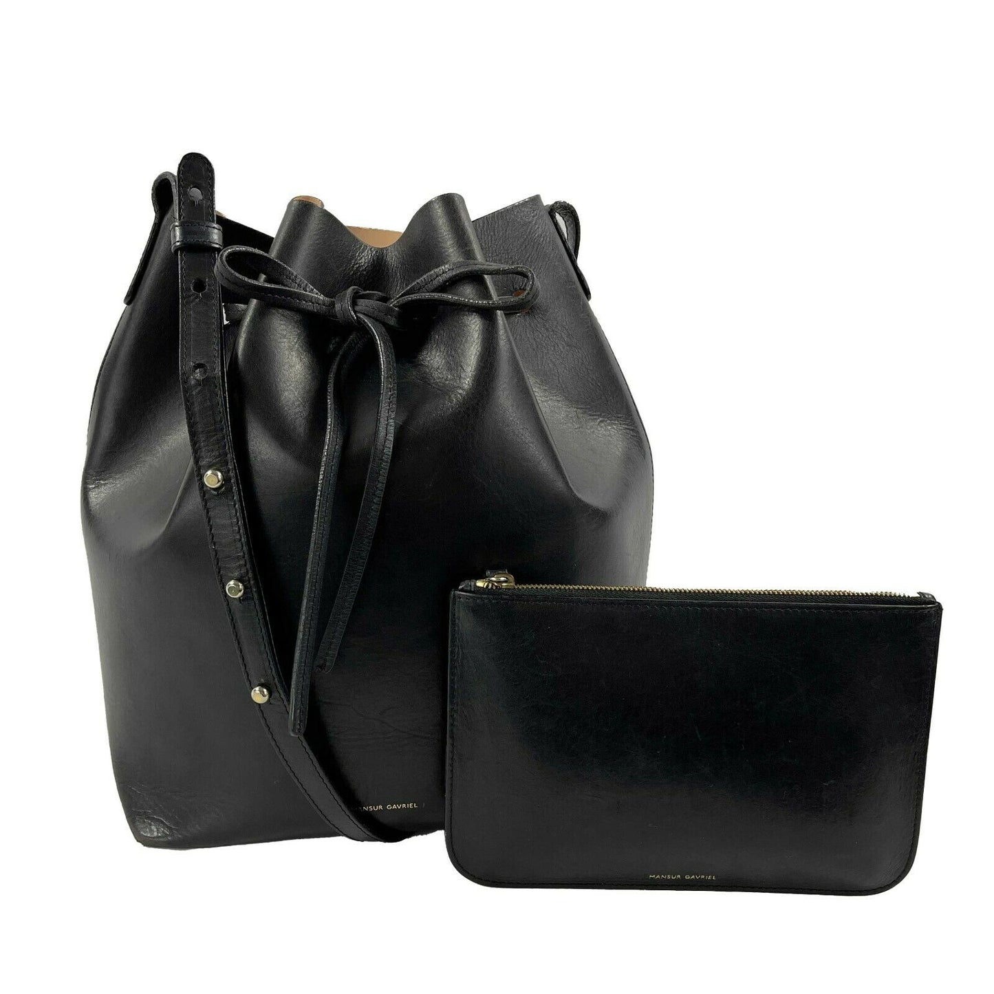 Mansur Gavriel - Black Leather Bucket Bag w/ Pouch - Crossbody Strap