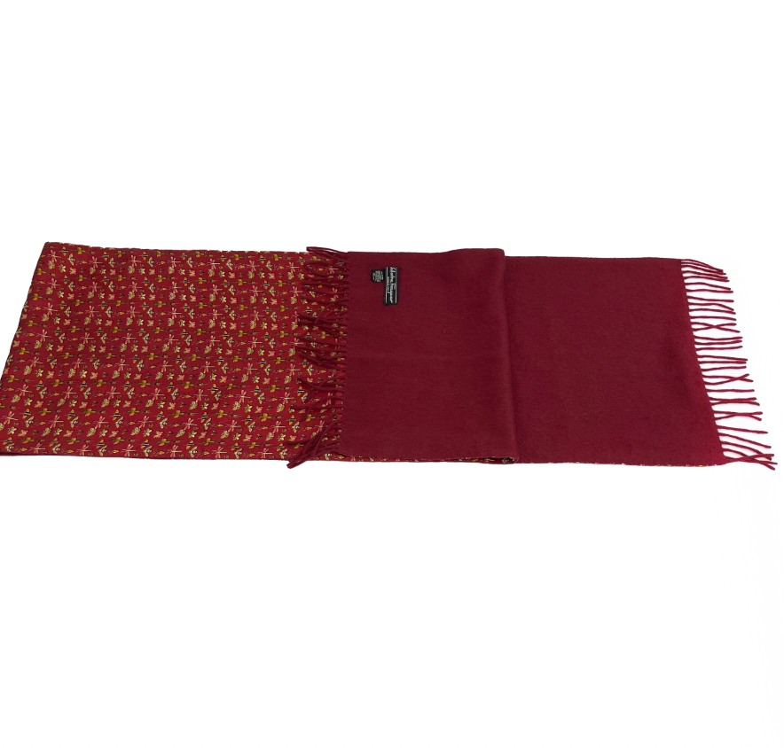 Salvatore Ferragamo - Insect Print Bee Butterfly Red Maroon Fringed Shawl Scarf