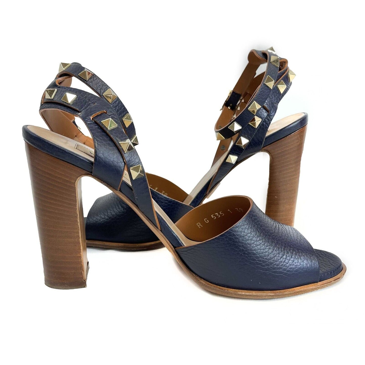 Valentino Garavani - Rockstud Leather Ankle-Strap Sandals - Navy Blue - 39 US 9