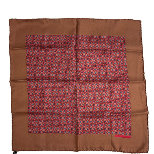 Hermes - Excellent - Brown Red Interlocking Chain Pocket Square - Pinkish Brown