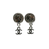 CHANEL - 97P Vintage Silver Coco Coin Dangle CC Logo Drop Clip On Earrings