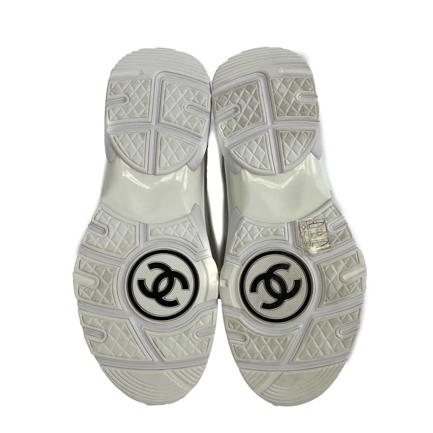 CHANEL - Interlocking CC Logo White Suede Sneakers - Size 38 US 8 New w/ Box