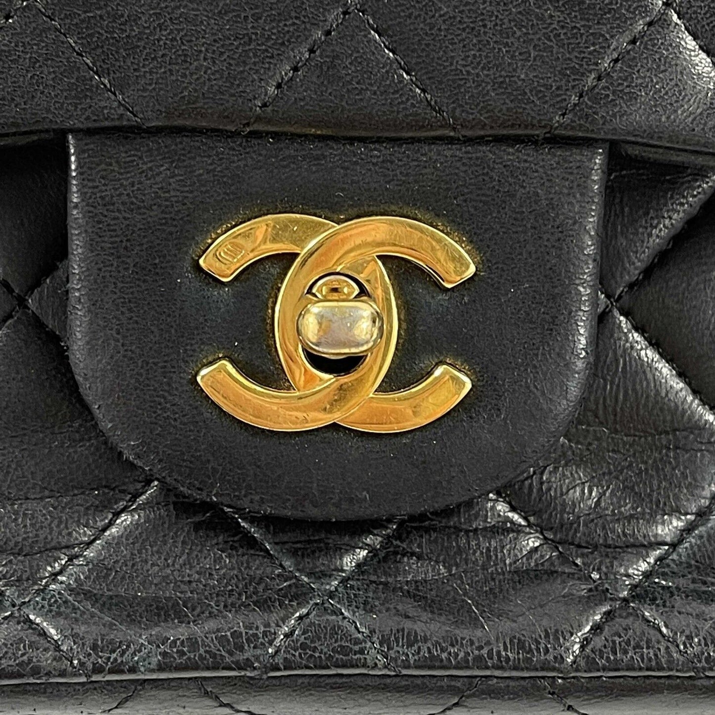 CHANEL - 1980s Small Classic Black Quilted Leather Flap Shoulder Bag / Crossbody