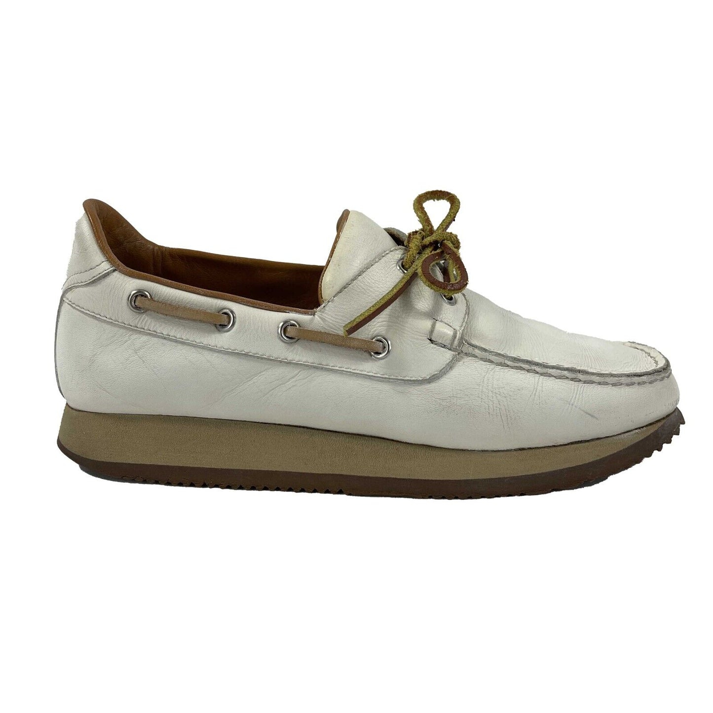 HERMES - Leather Lace Up Nautical Platform Loafers - White / Brown 38 US 8