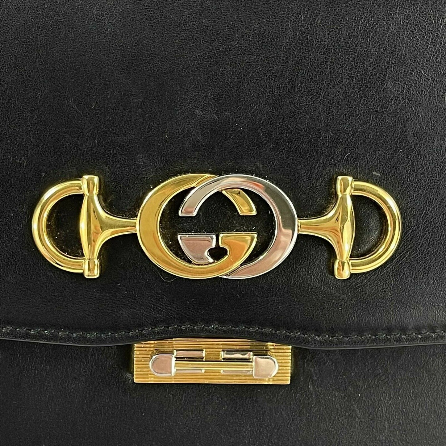 GUCCI - NEW Black / Silver-tone Calfskin Zumi Crossbody - Fold over Flap Bag