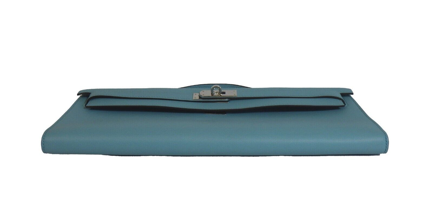 Hermes - New - Kelly Cut Clutch 2016 - Blue Attol - Top Handle