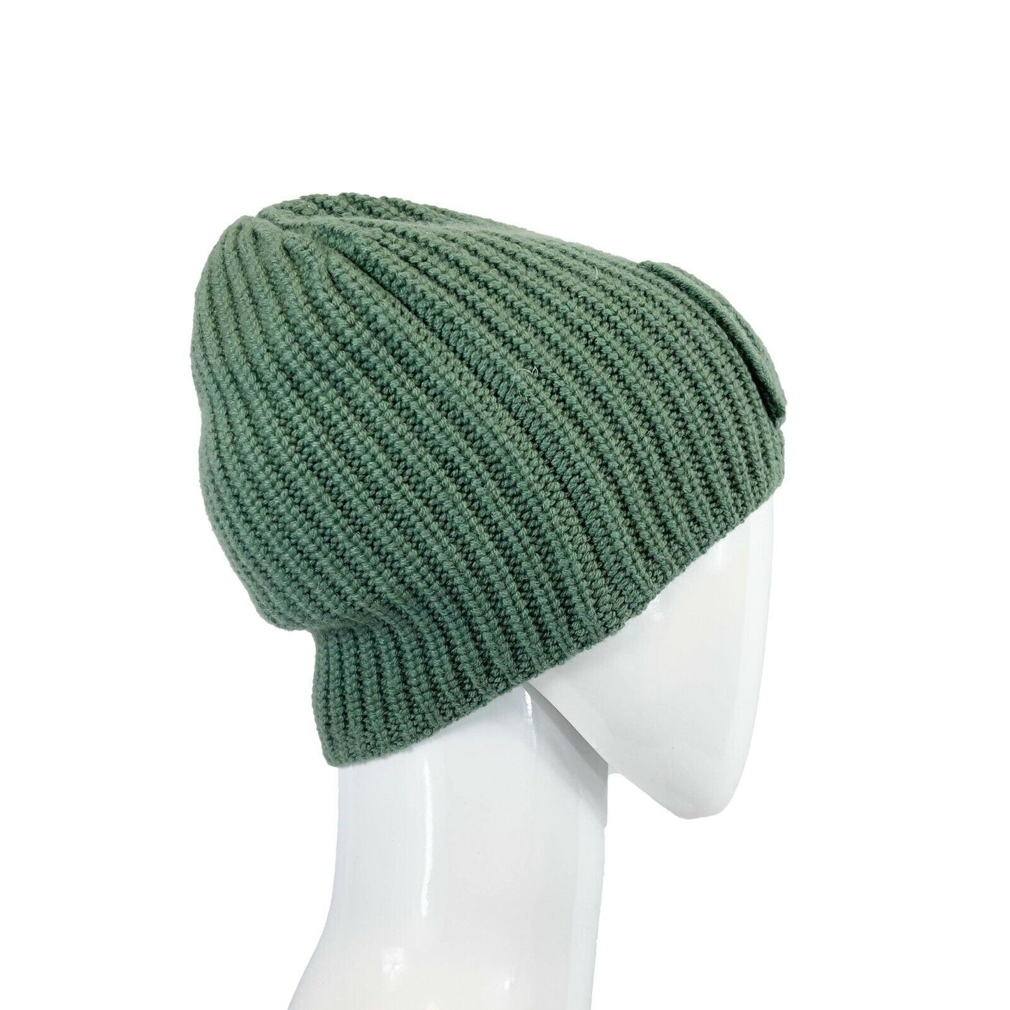 CHANEL - Cashmere Knitted Green Beanie - Patch Pocket w/ Silver CC Button - XS