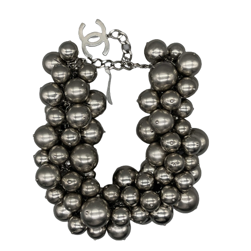 CHANEL - Summer 2013 - B13 S Silver CC Cluster Ball Chocker Necklace NEW w/ Tags