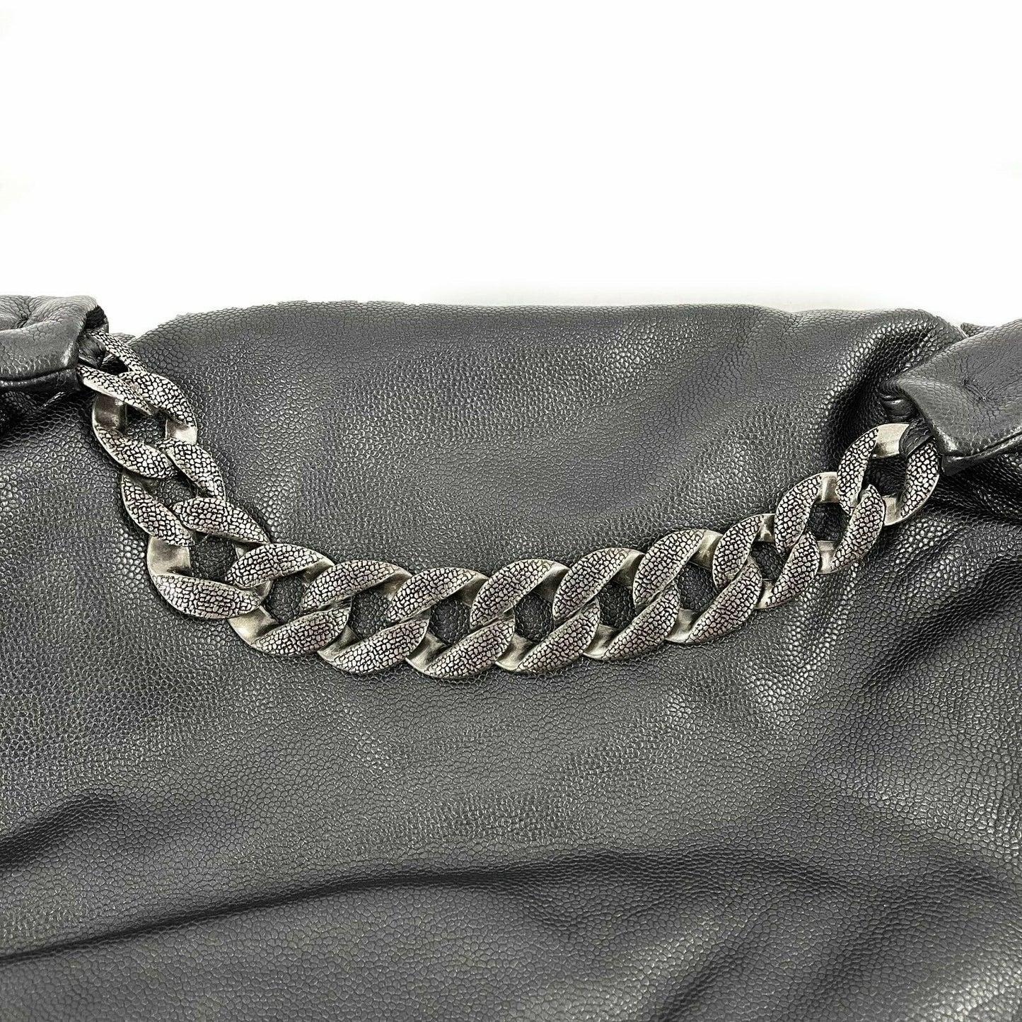 CHANEL - Large Black CC Caviar Flap 31 - Matte Silver Chain Strap Shoulder Bag