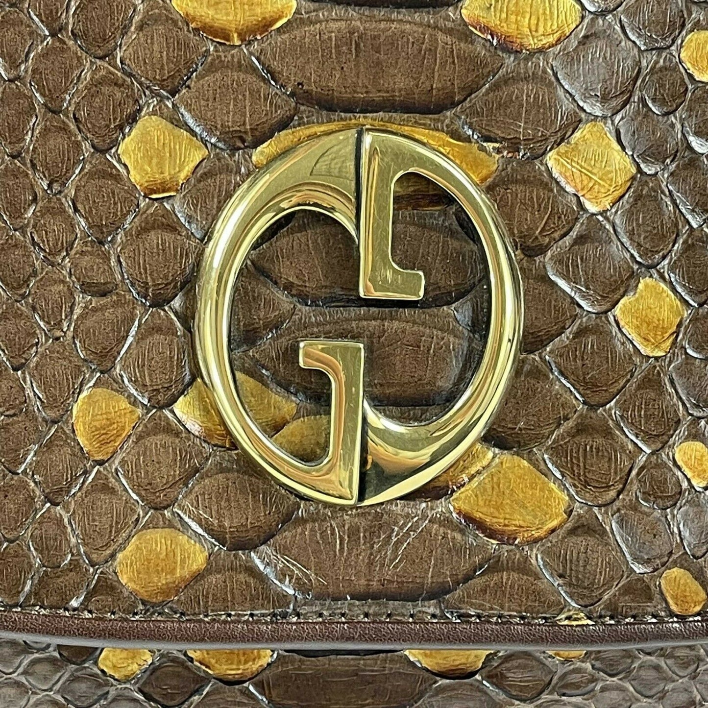 GUCCI -1973 Python Metallic Brown Python / Gold Shoulder Bag