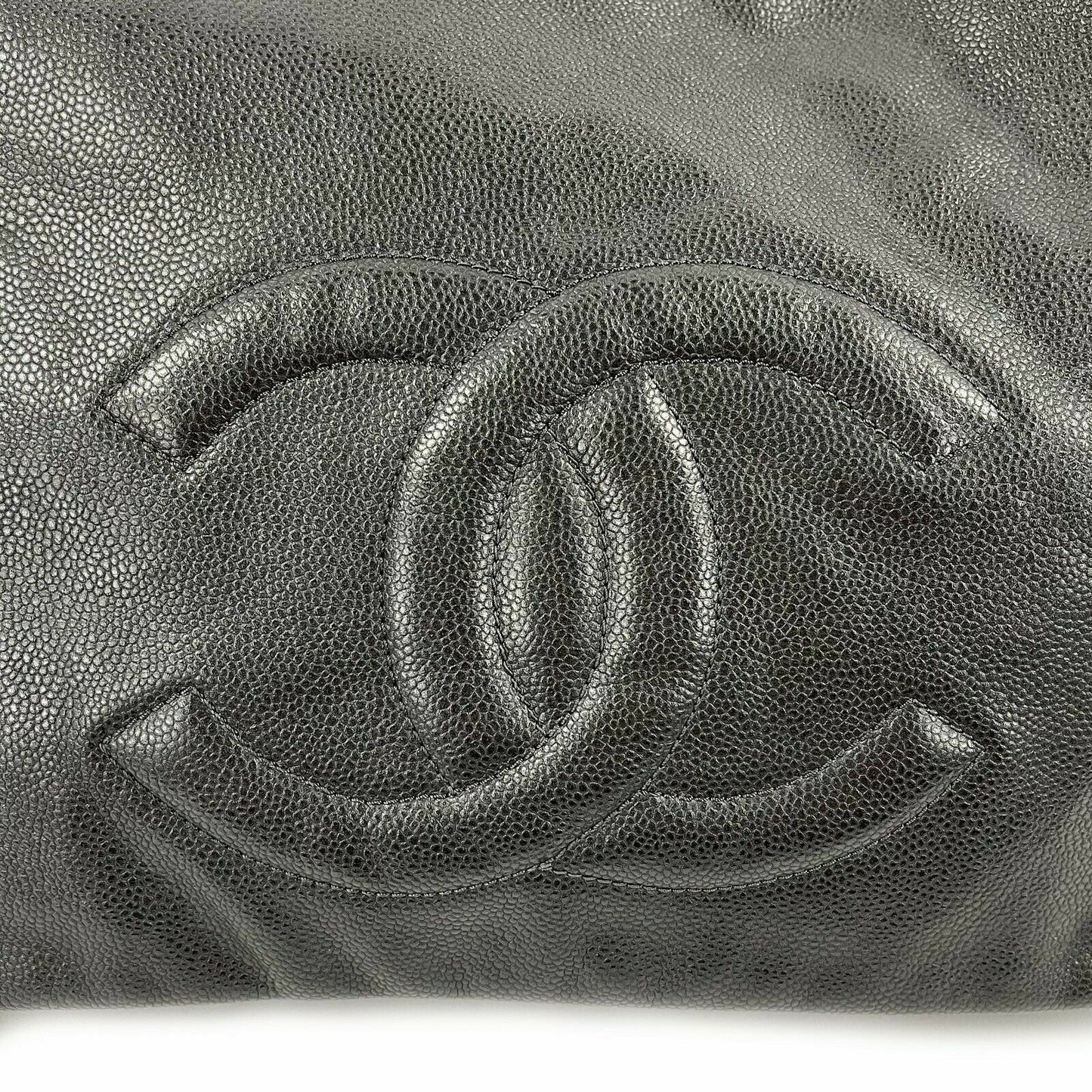 CHANEL - Large Black CC Caviar Flap 31 - Matte Silver Chain Strap Shoulder Bag