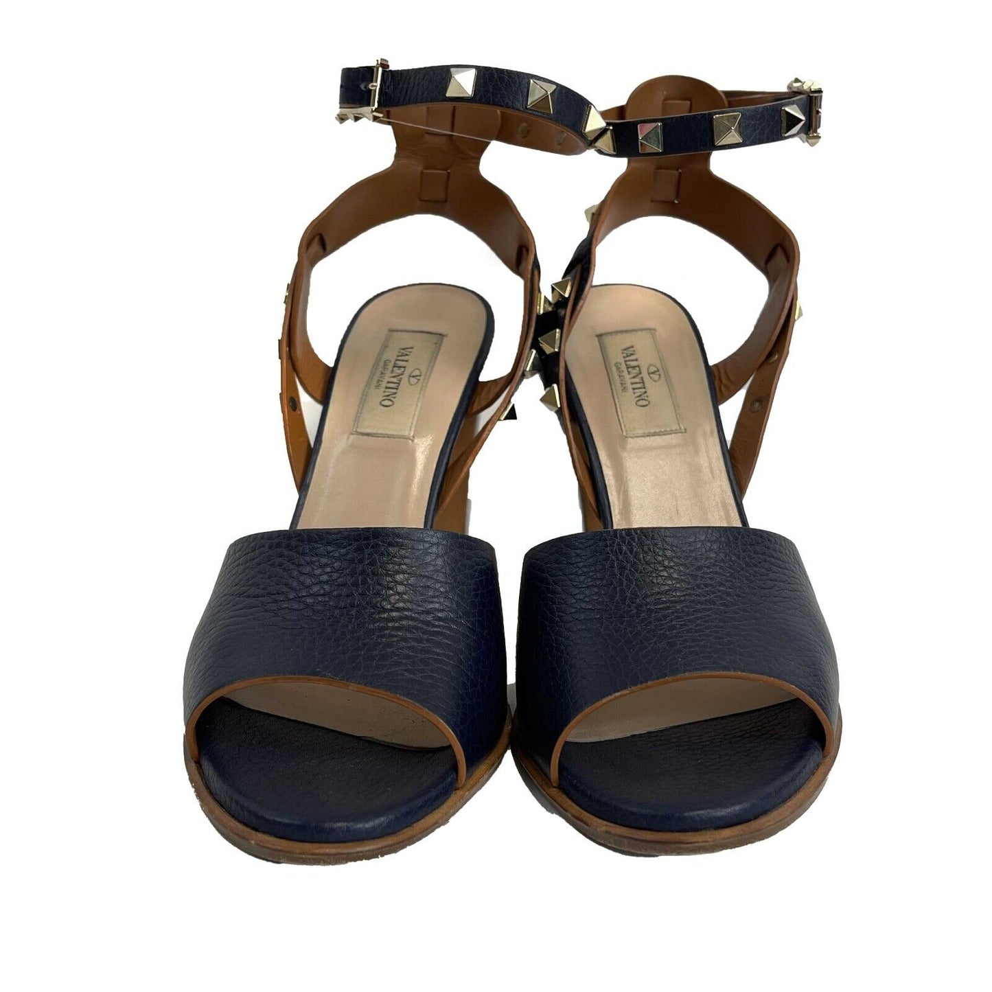 Valentino Garavani - Rockstud Leather Ankle-Strap Sandals - Navy Blue - 39 US 9