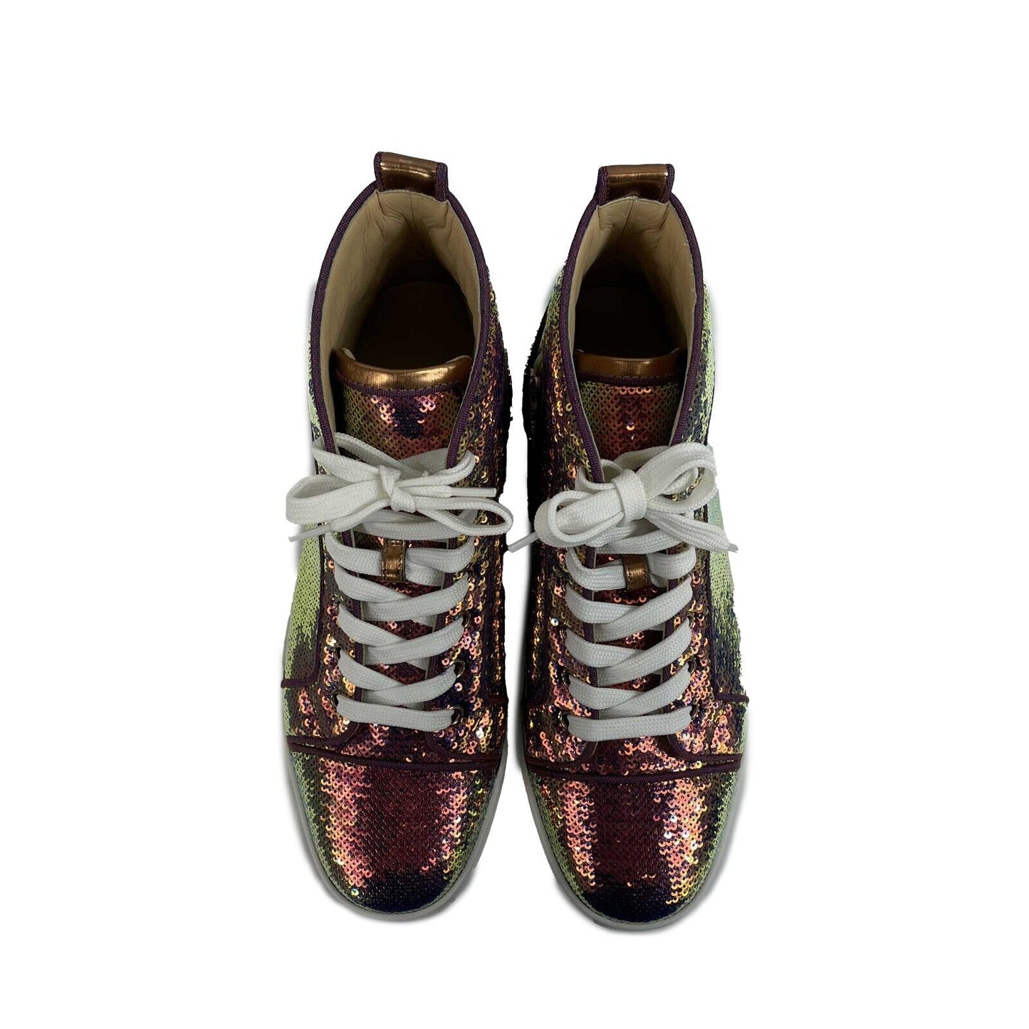 Christian Louboutin - Flat Iridescent Sequin Paillett High Top Sneaker 41 US 8