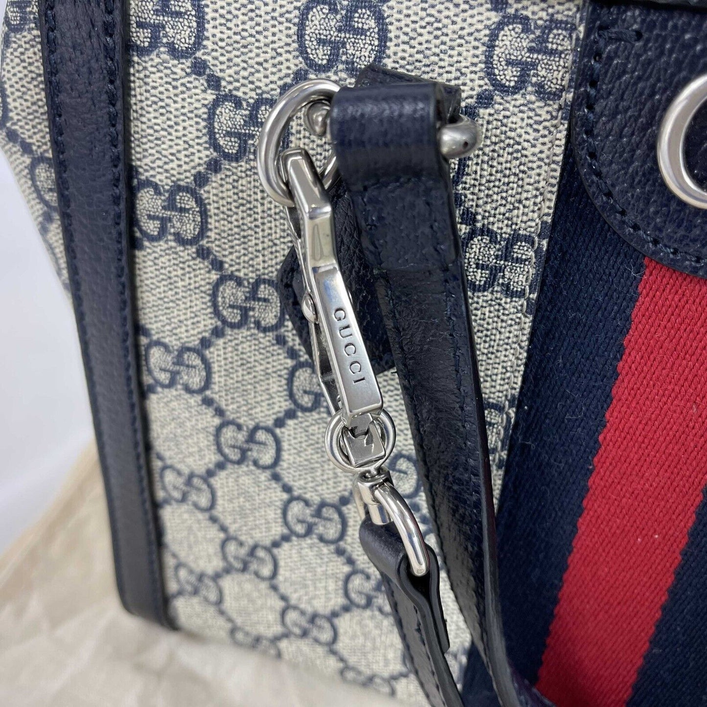 Gucci - Excellent - Navy Ophidia GG Small Tote Bag - Beige / Blue