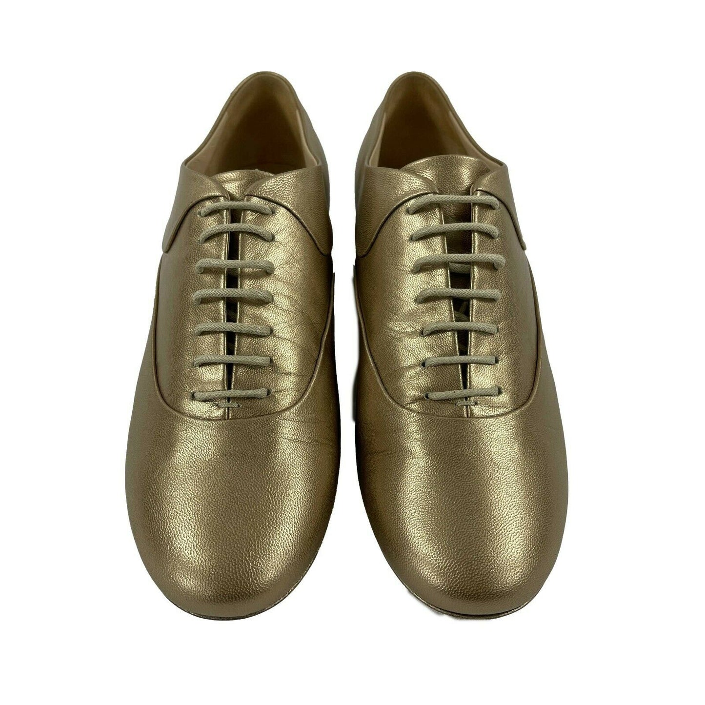 CHANEL - NEW 2015 Metallic Gold Leather CC / Pearl Oxford Shoes - 39 US 9