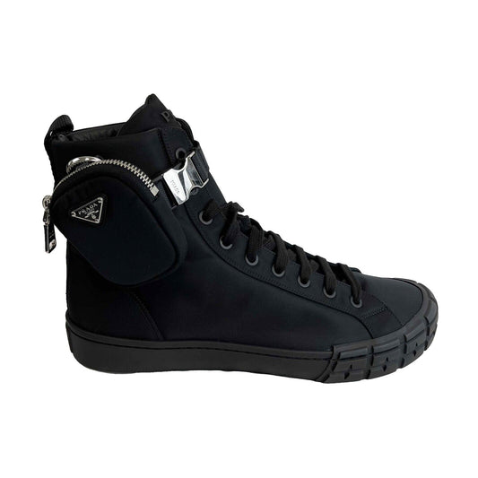 Prada - Wheel Nylon Black Zip Pouch High Top Sneakers - Size 12