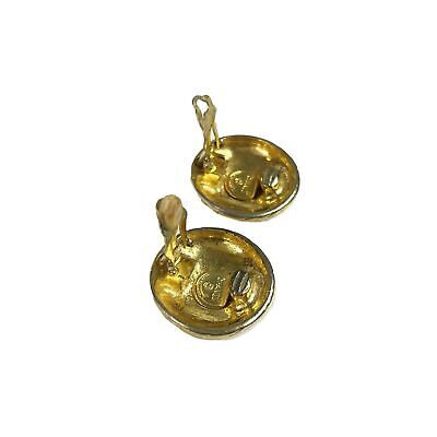 Chanel - Vintage 1980s - Gold Engraved Repeating Script Clip-On Earrings