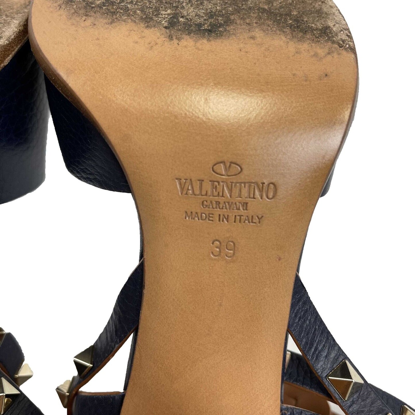 Valentino Garavani - Rockstud Leather Ankle-Strap Sandals - Navy Blue - 39 US 9