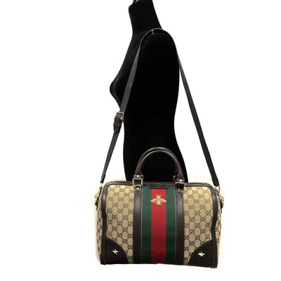 Gucci - Vintage Bee Web Boston Bag GG Canvas Medium Top Handle w/ Shoulder Strap